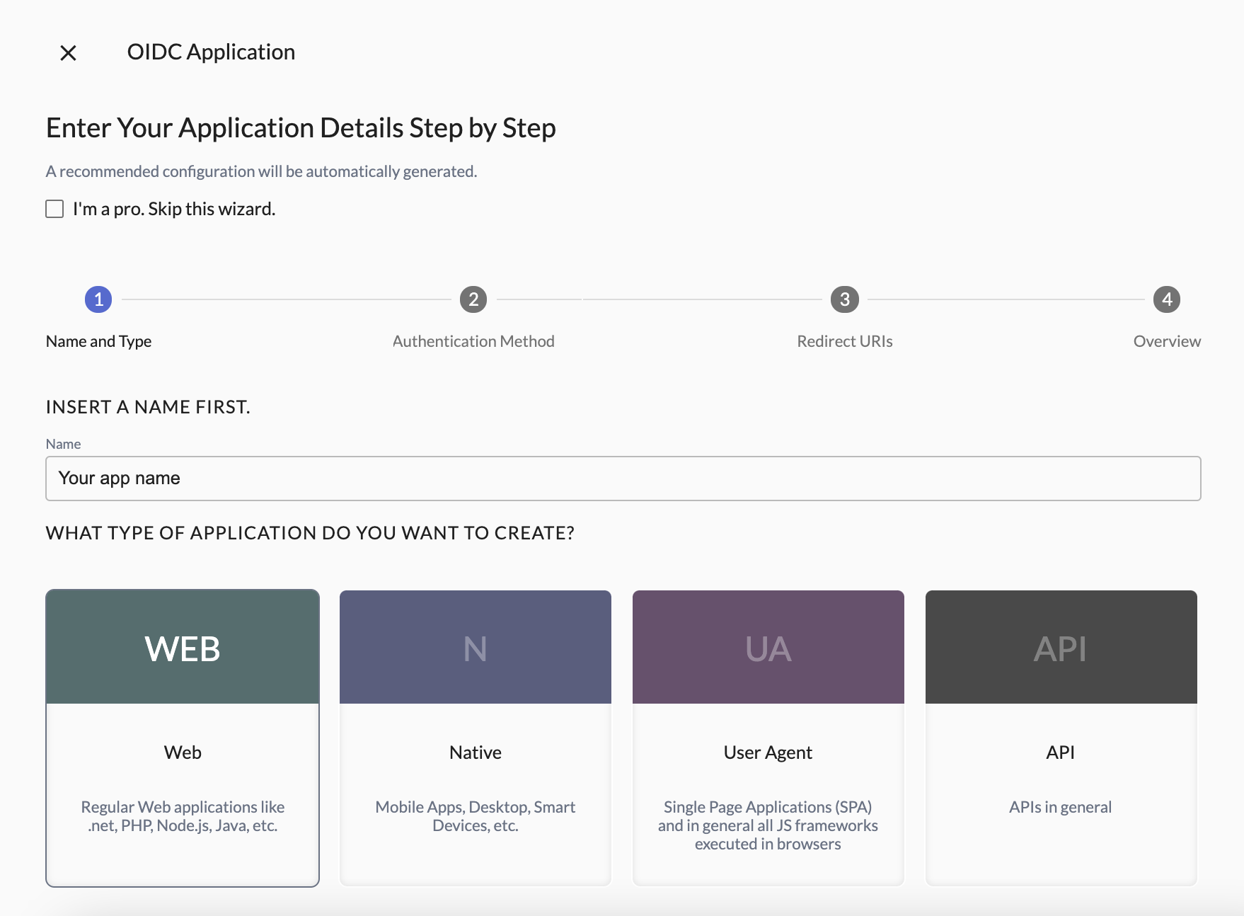 Create app in console